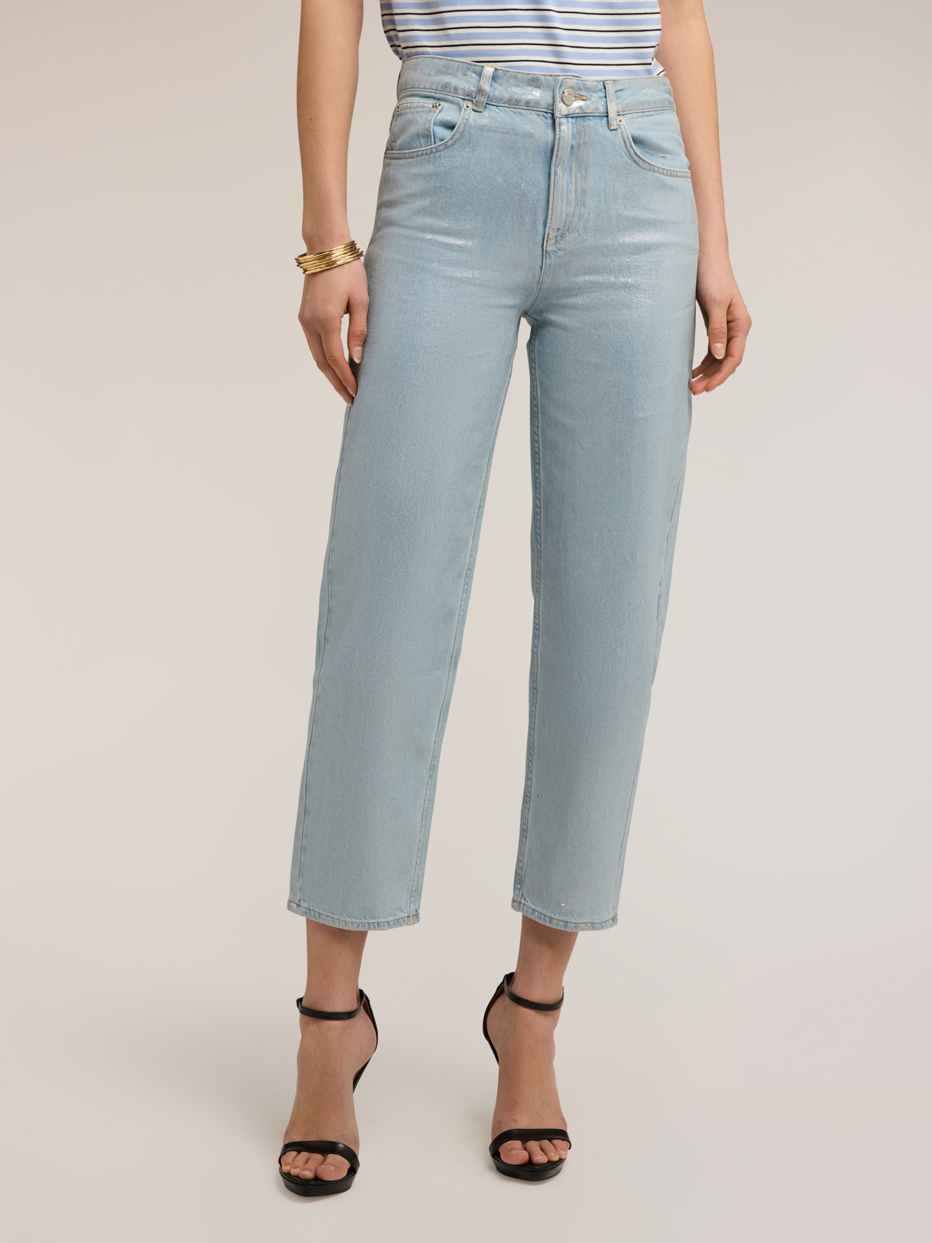 Jeans regular boyfit cu laminare image number 2