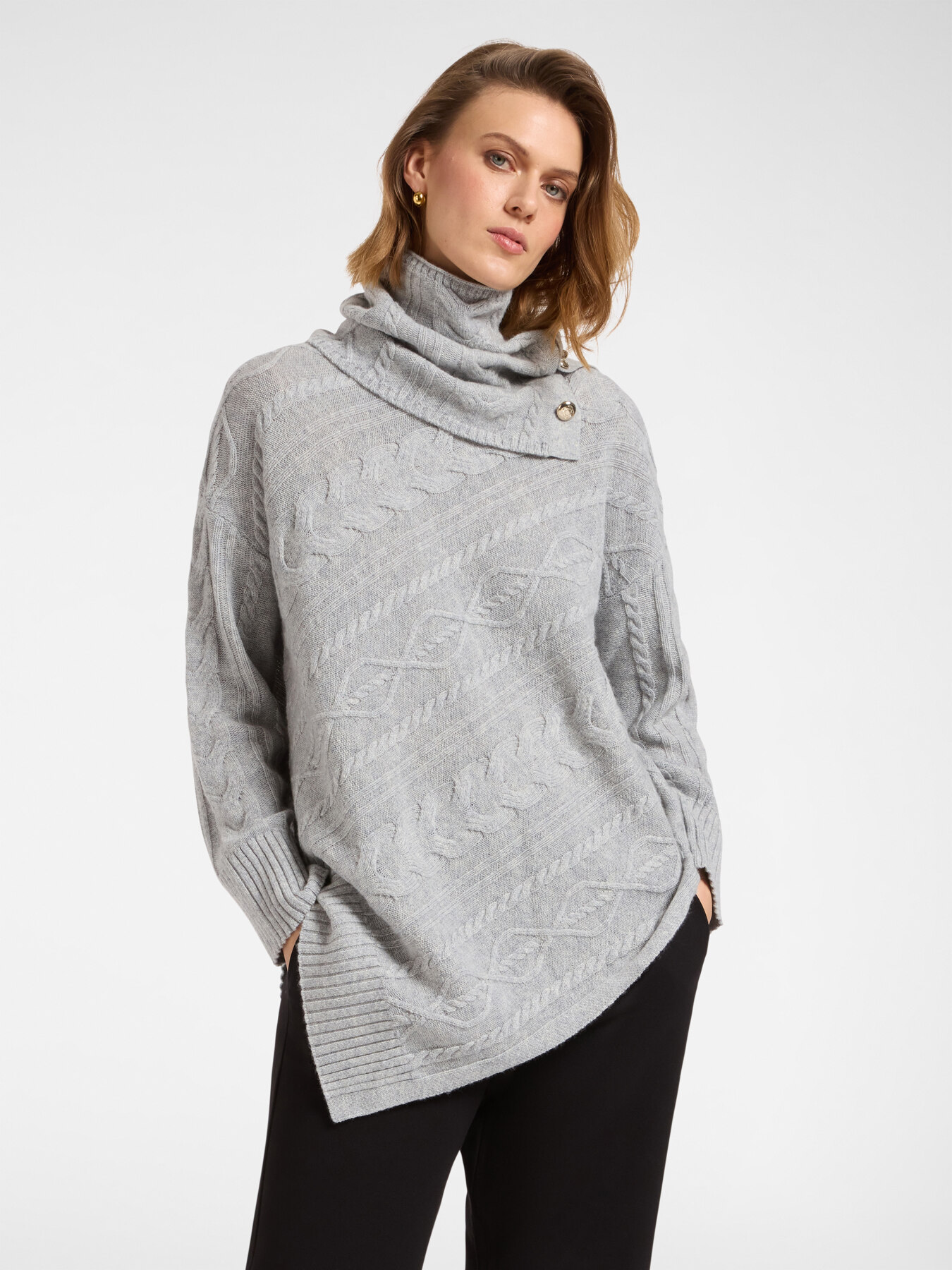 Asymmetrical cable knit wool sweater image number 0