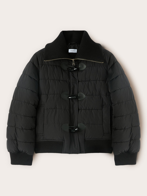 Quilted down jacket with toggle closures