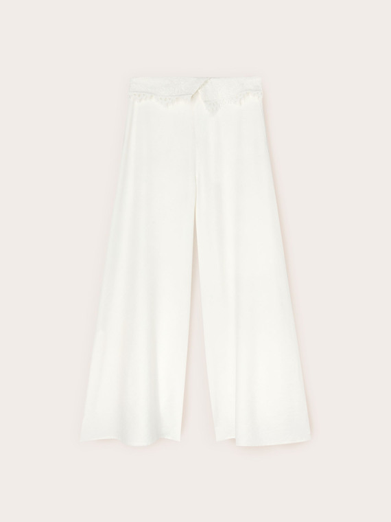 Pantaloni palazzo cu detaliu din dantelă