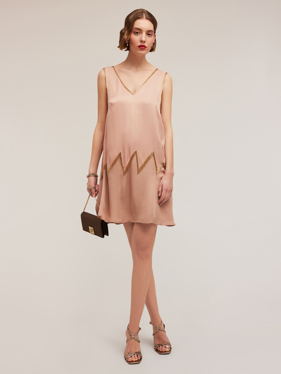 Embroidered viscose satin dress