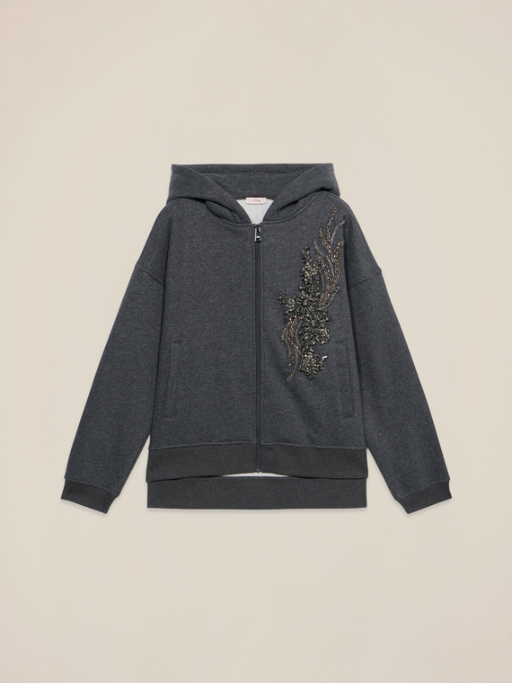 Felpa aperta con applicazione floreale