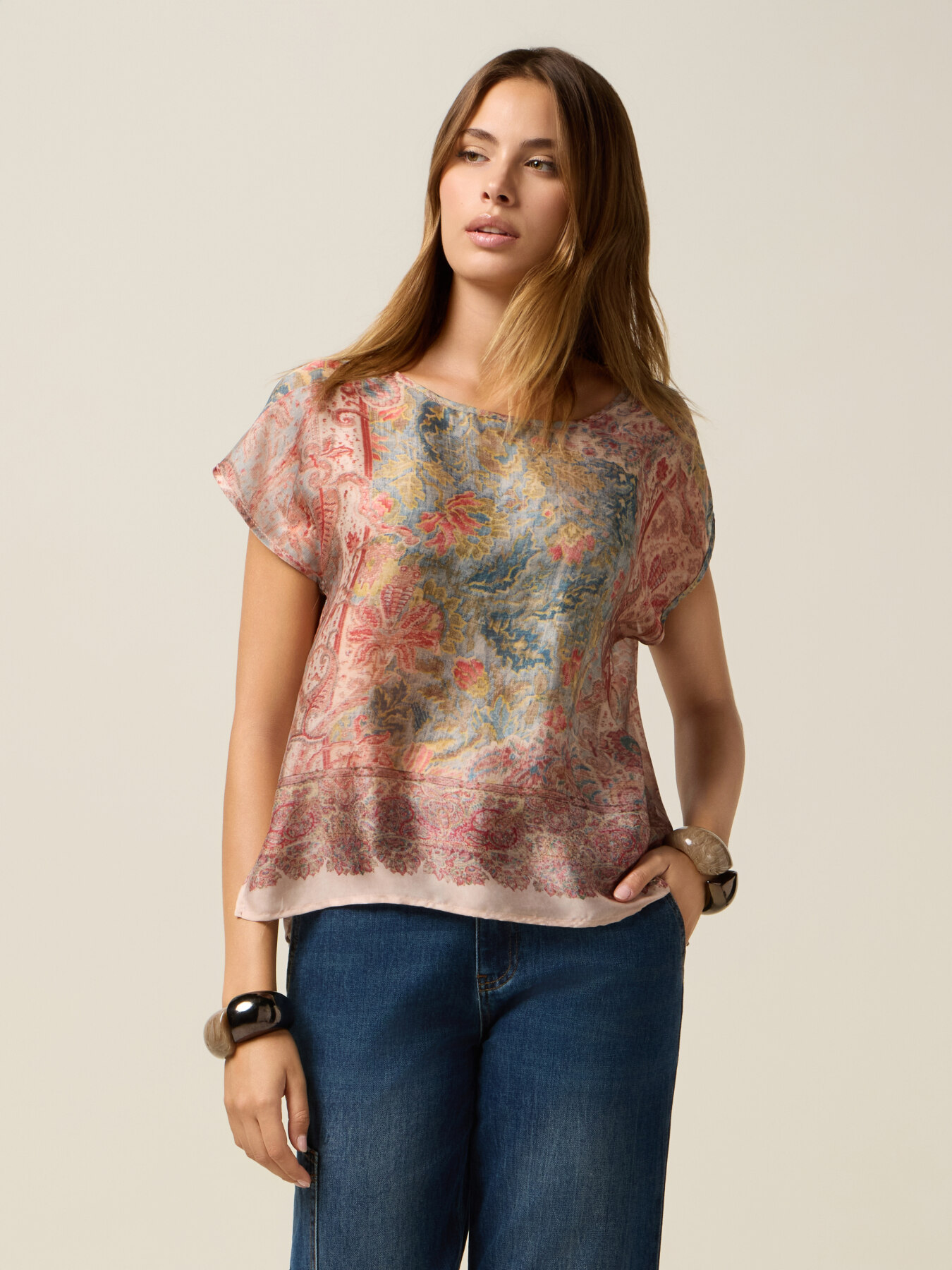 Patterned satin blouse image number 0