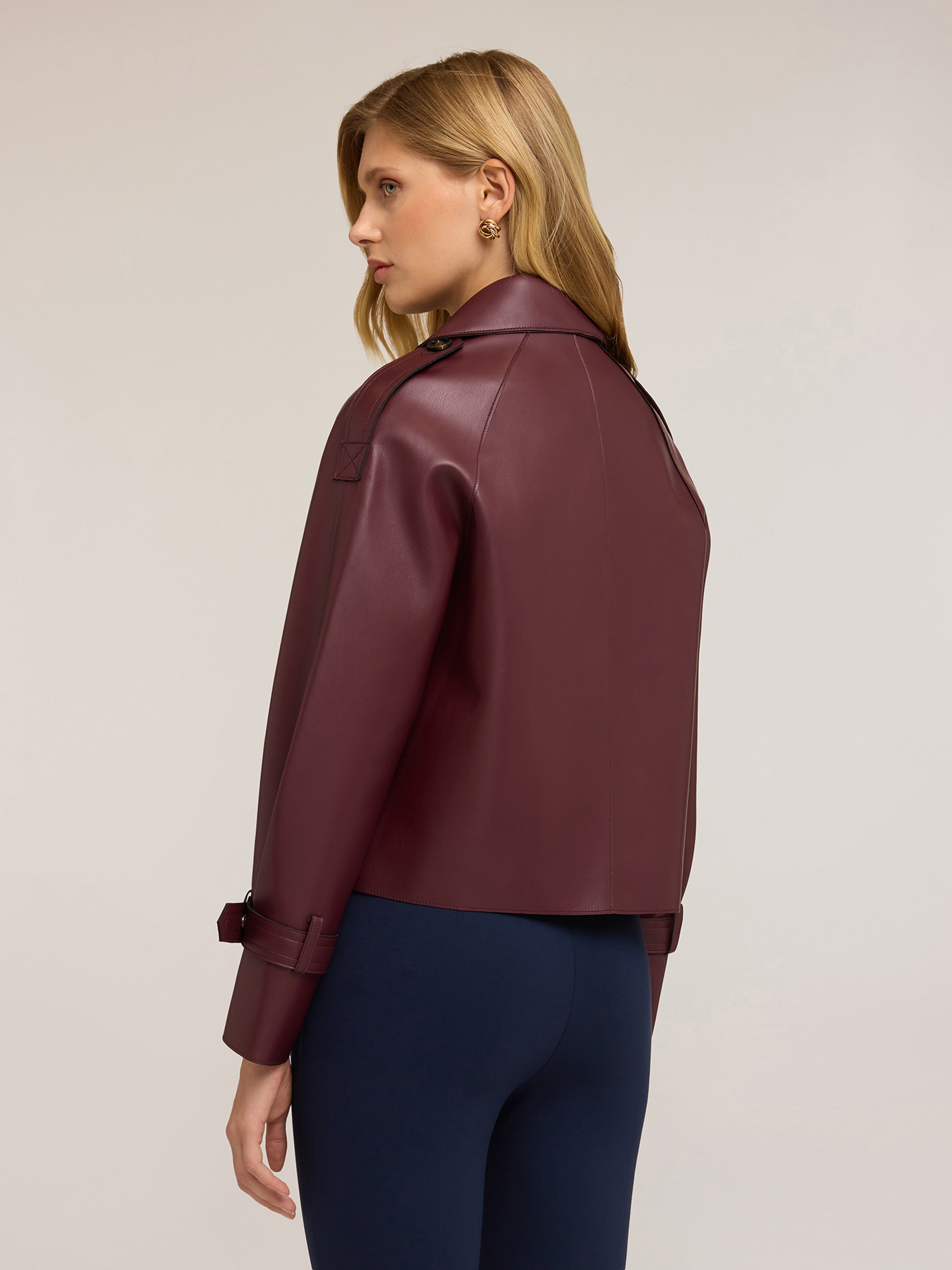 Short double-breasted trench coat in coated fabric image number 1