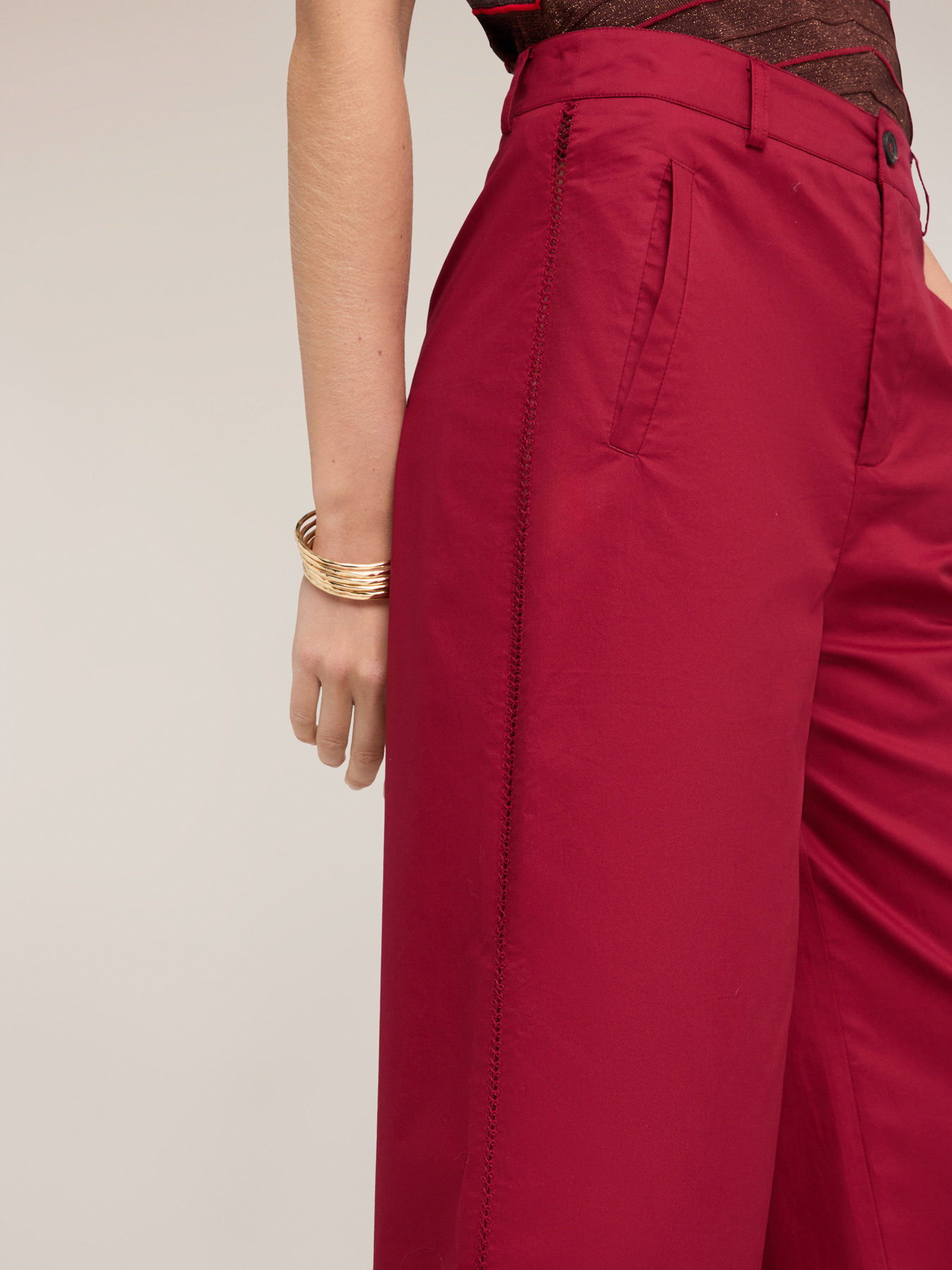 Pantaloni cropped din twill de bumbac image number 2