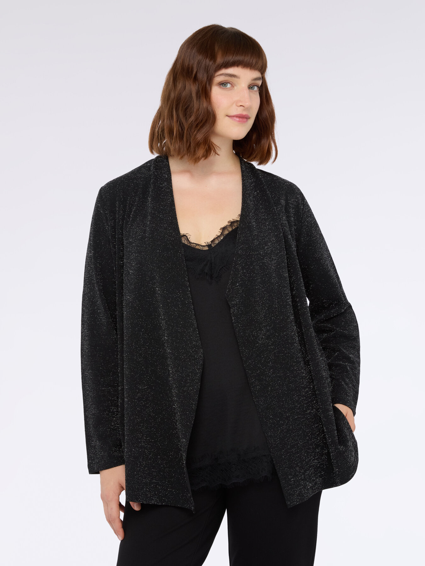 Open cardigan in lurex jersey image number 2