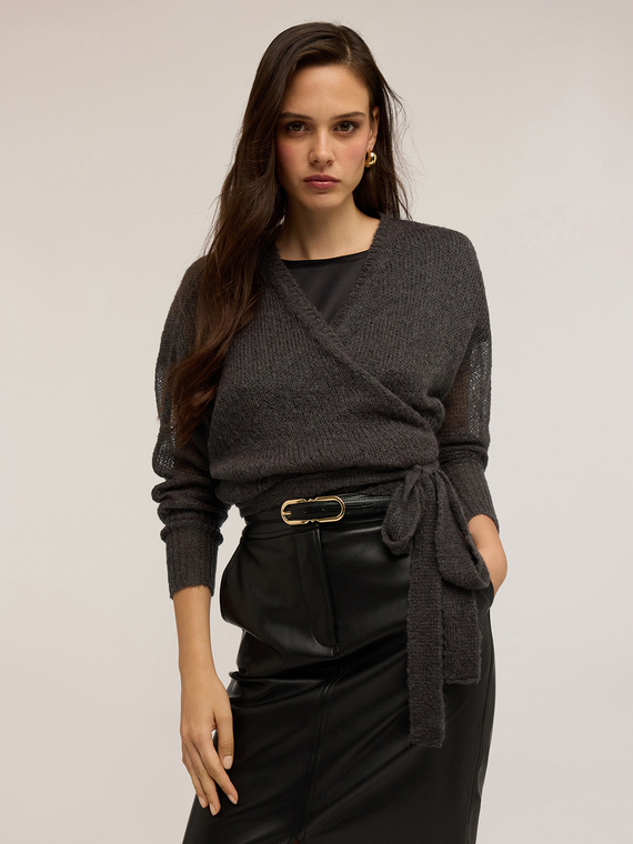 Mohair blend crossover cardigan