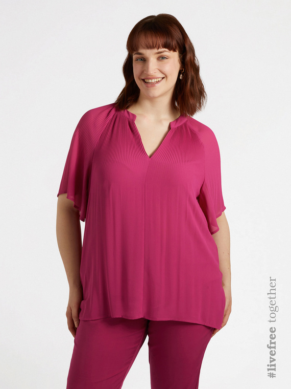 Plissee-Bluse mit V-Ausschnitt