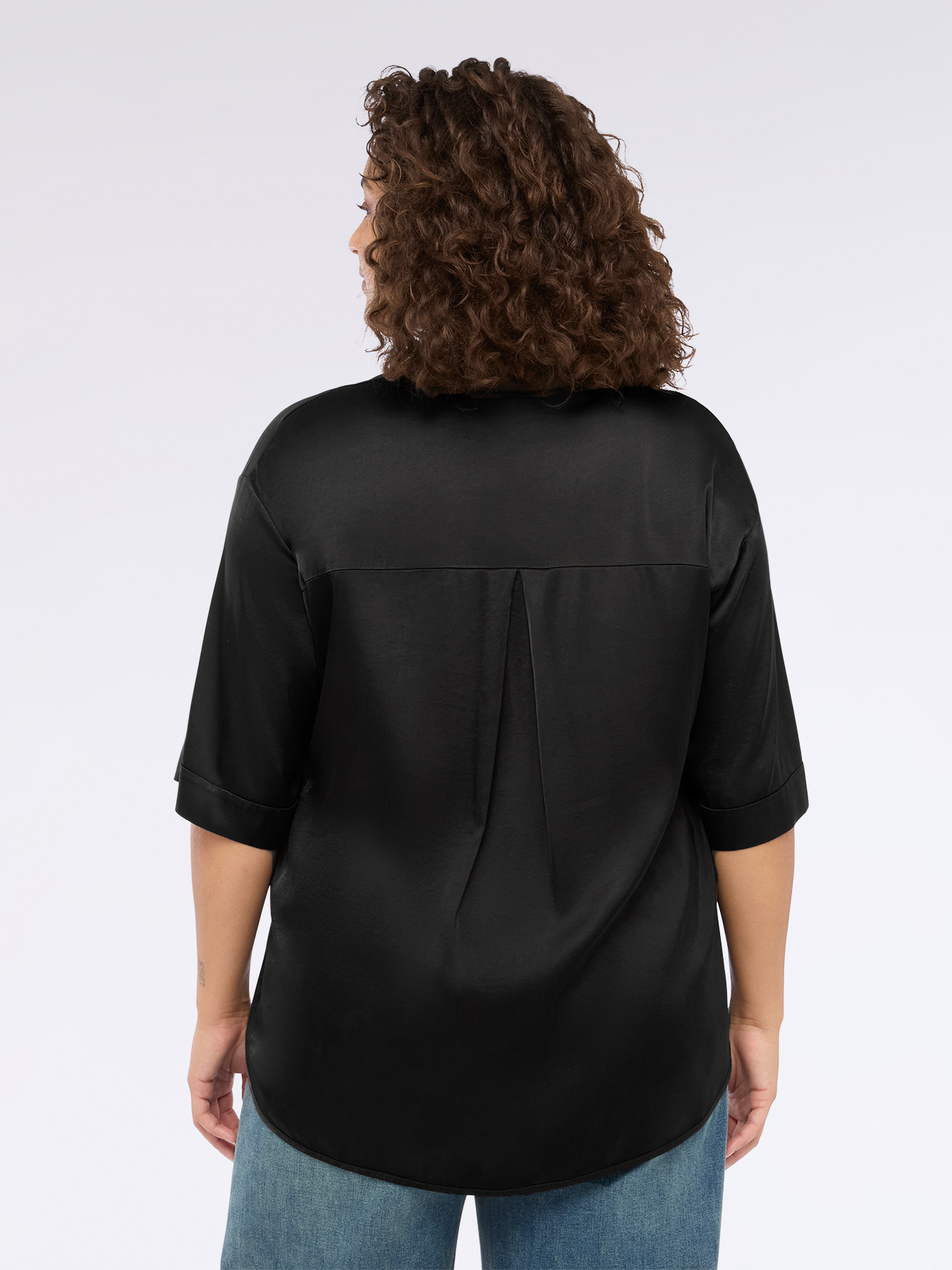 Stretch satin shirt with three-quarter sleeves image number 1