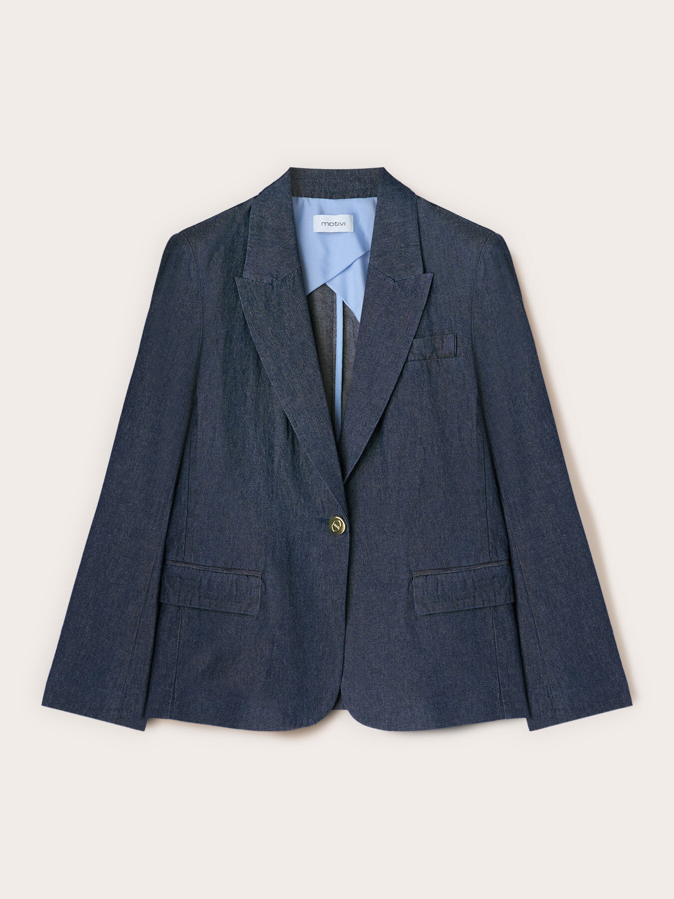 Blazer cu un r&acirc;nd de nasturi din chambray image number 4