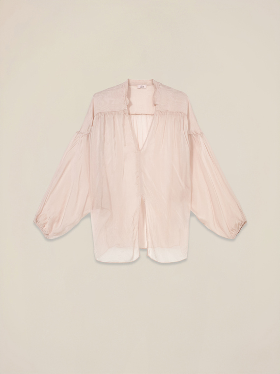 Shoulder-covering blouse in silk blend voile