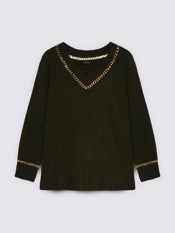 Pull col V avec détails chaîne