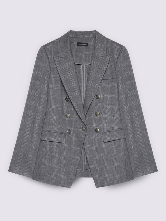 Double-breasted effect Prince of Wales check blazer