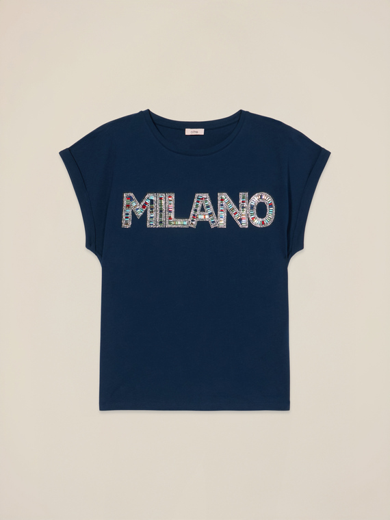 Tricou din jerseu cu broderie cu litere