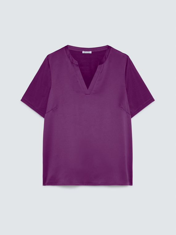 Bi-material t-shirt in viscose blend