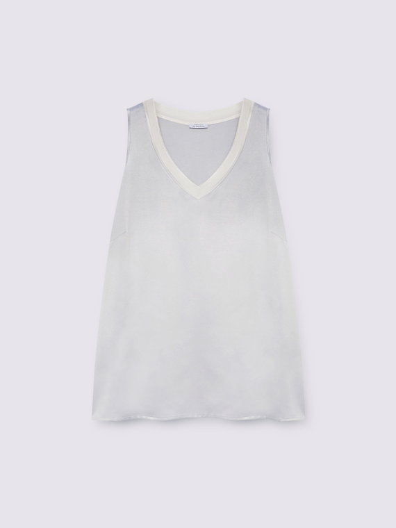 Top bimaterico con scollo a V
