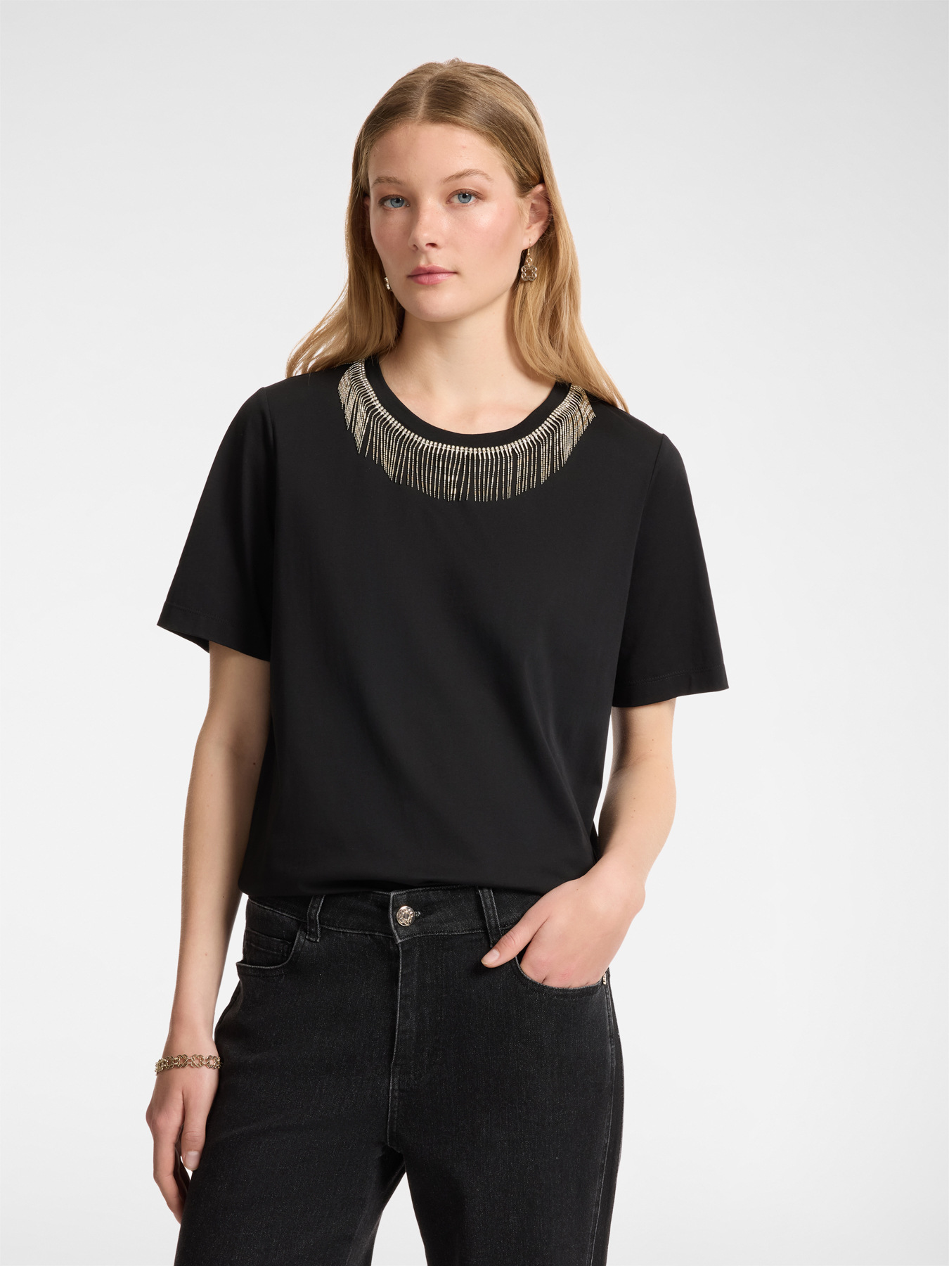 T-shirt with rhinestone fringe image number 0