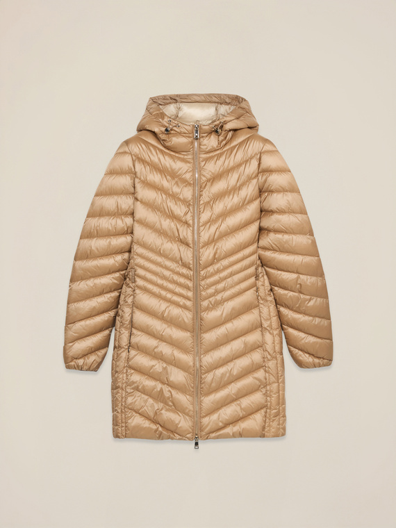 Lightweight midi down jacket with hood