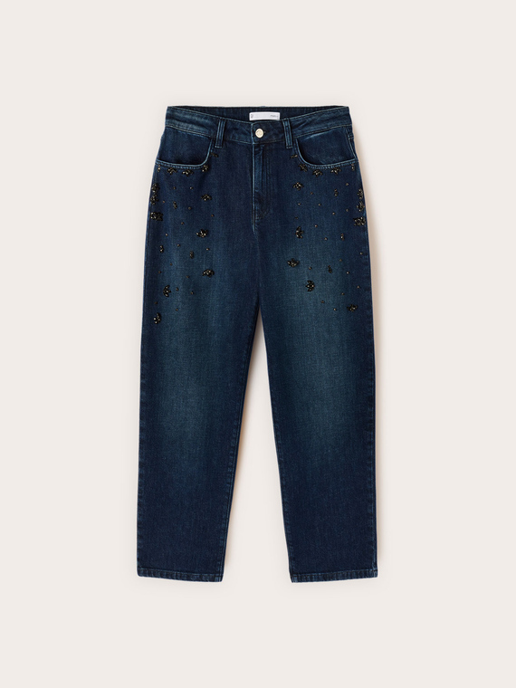 Regular jeans with jewel appliqués