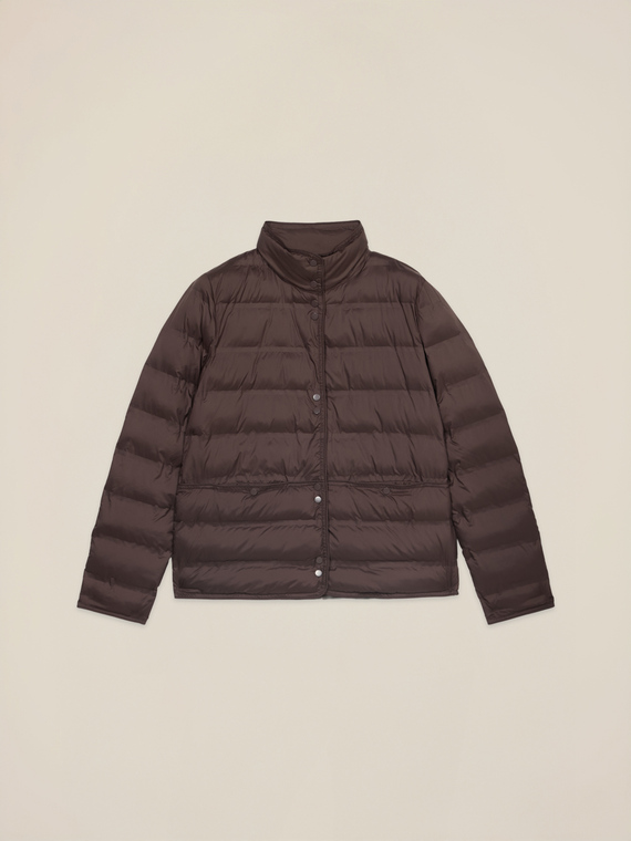 Nylon puffer jacket with high collar