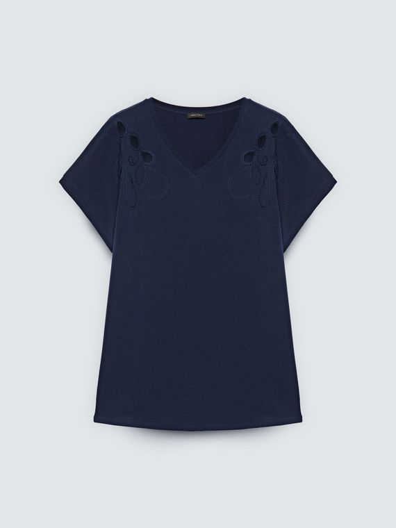 T-shirt en coton avec broderies et d&eacute;coupes