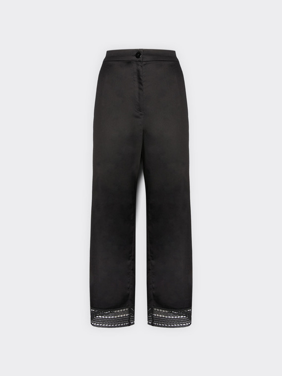 Pantaloni misto cotone con pizzo