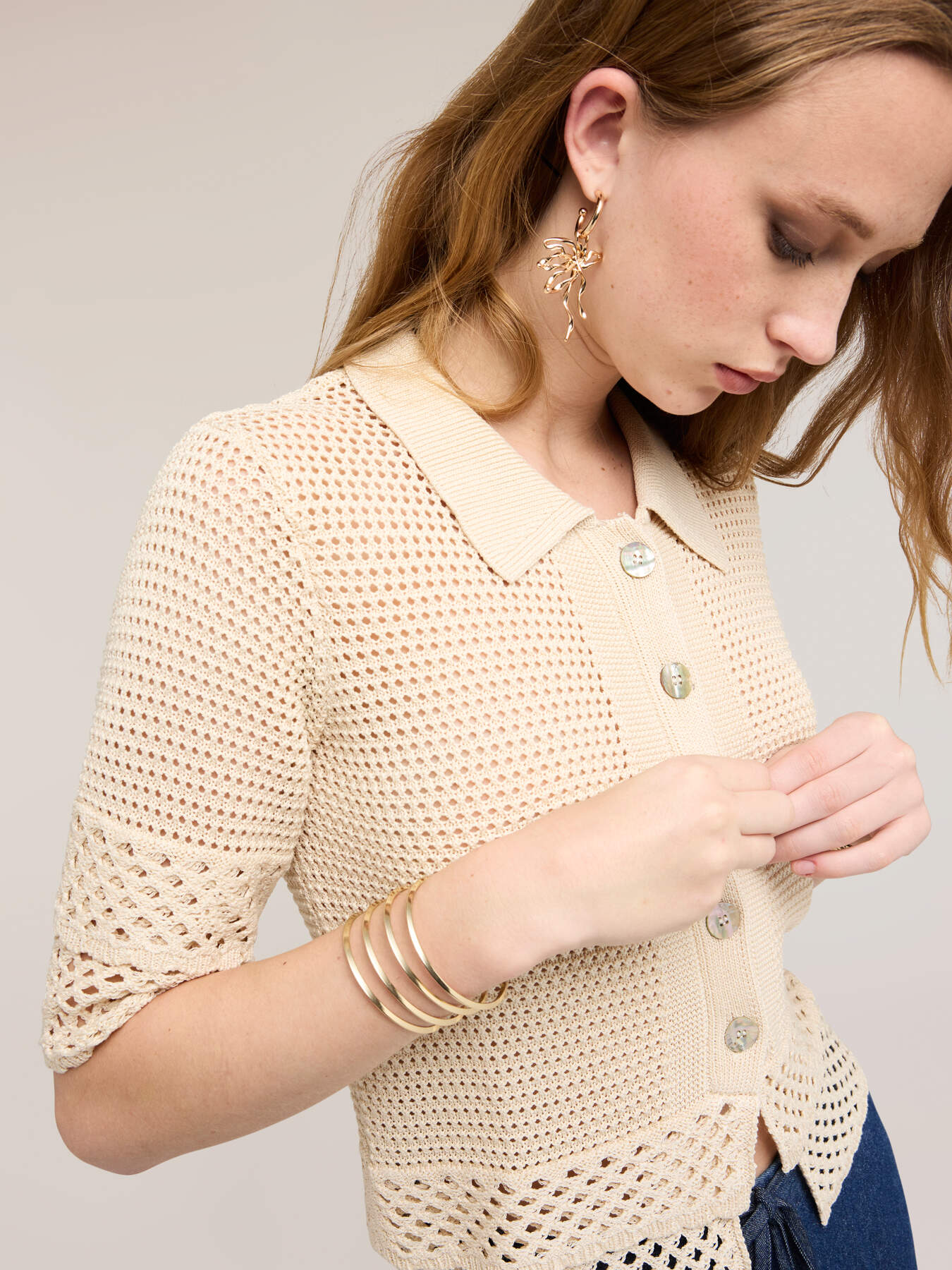 Openwork cardigan in fine knit image number 3