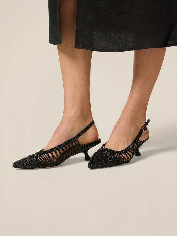 Mesh slingback pumps