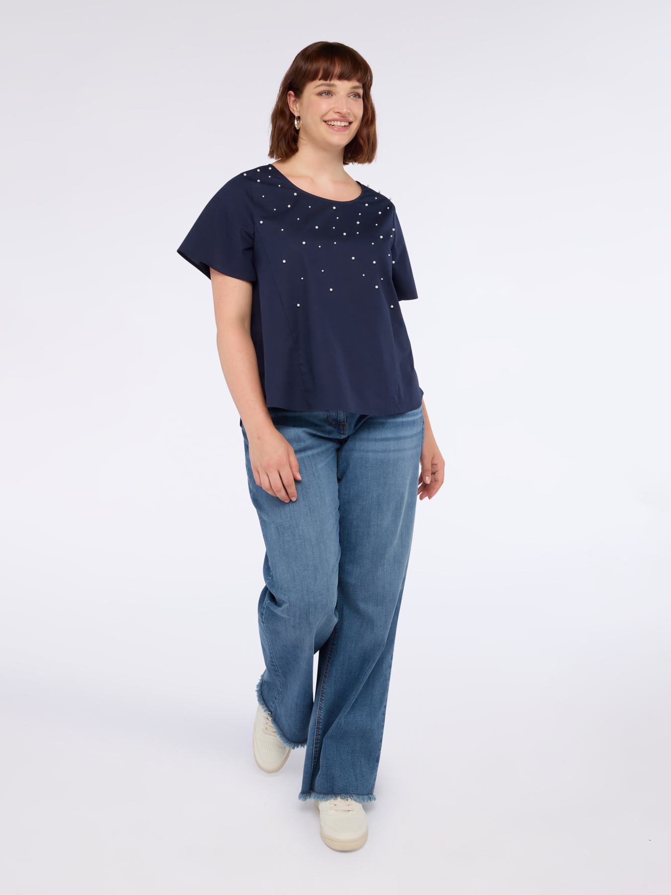 Baumwollbluse mit Perlenapplikationen image number 2