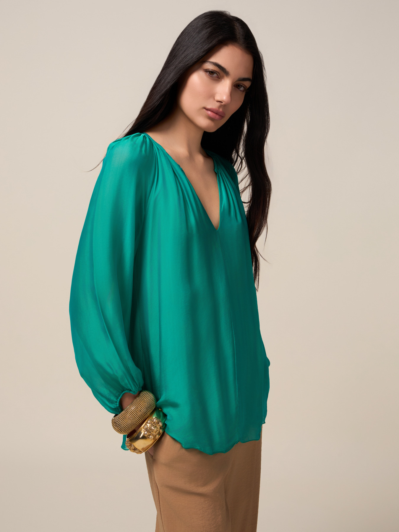 Fluid silk blend blouse image number 0
