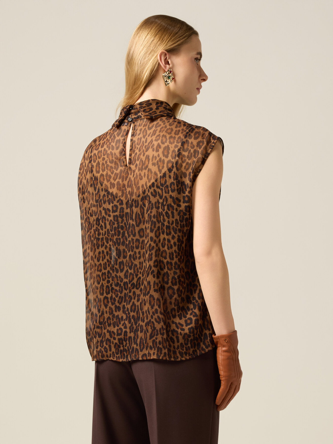 Blusa animalier in tessuto cr&ecirc;pe image number 1
