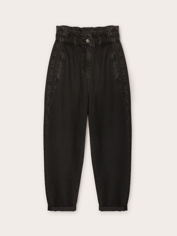 Baggy-Jeans mit hoher gekräuselter Taille