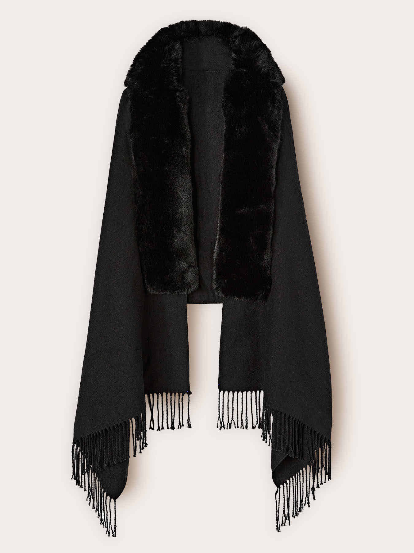 Wool poncho with fringes image number 1