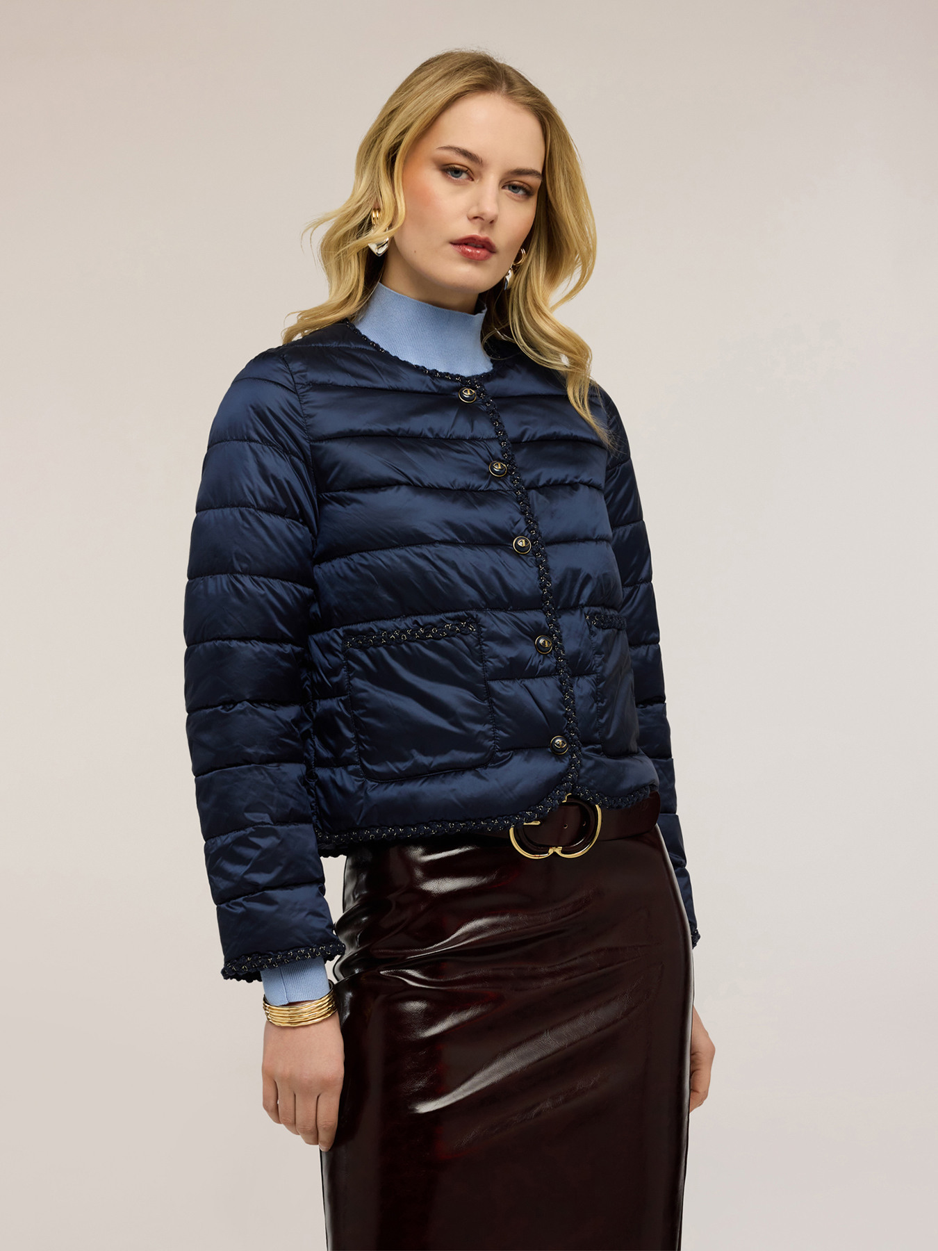 Lightweight down jacket with trim image number 0