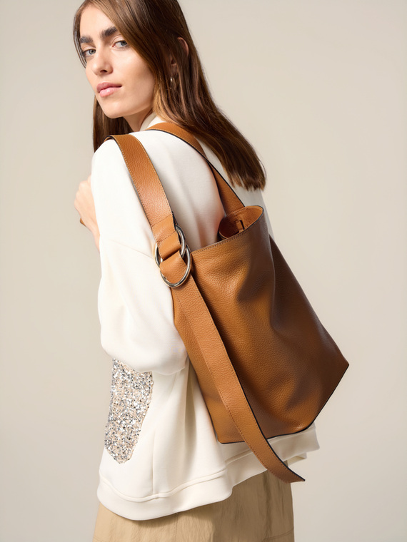 Geanta hobo din piele naturala cu clutch