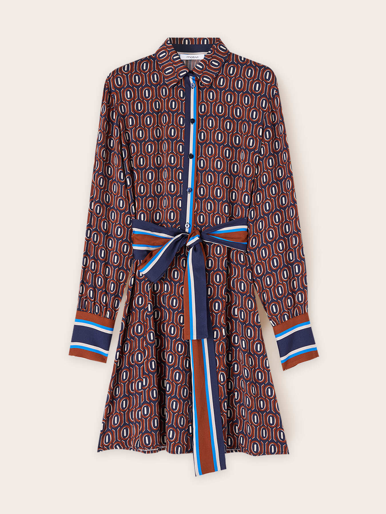 Geometric patterned satin shirtdress image number 4