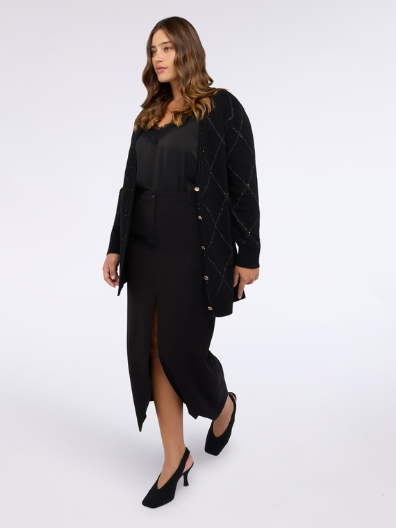 Cardigan in maglia con motivo a rombi e paillettes