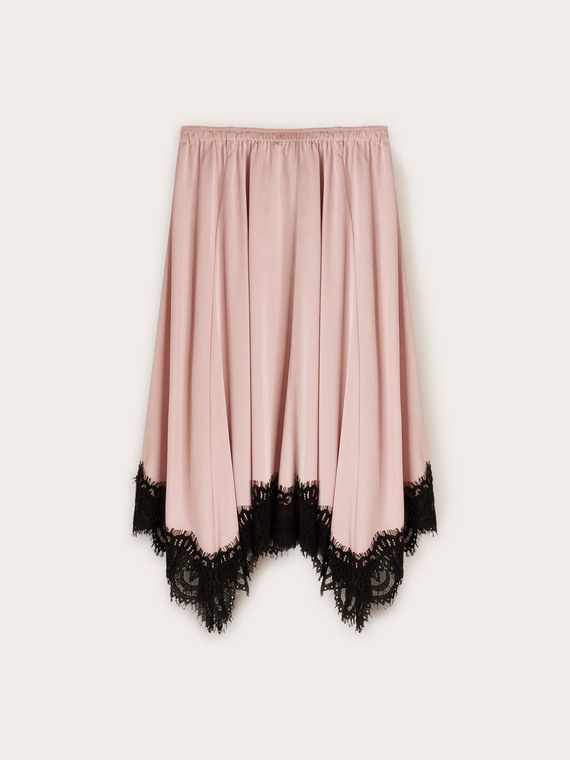 Satin skirt with lace trim