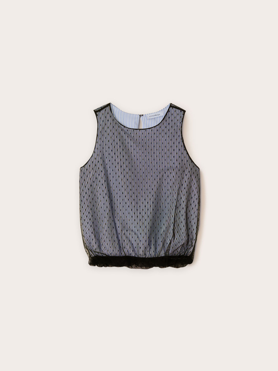 Top en popeline à rayures et tulle en plumetis