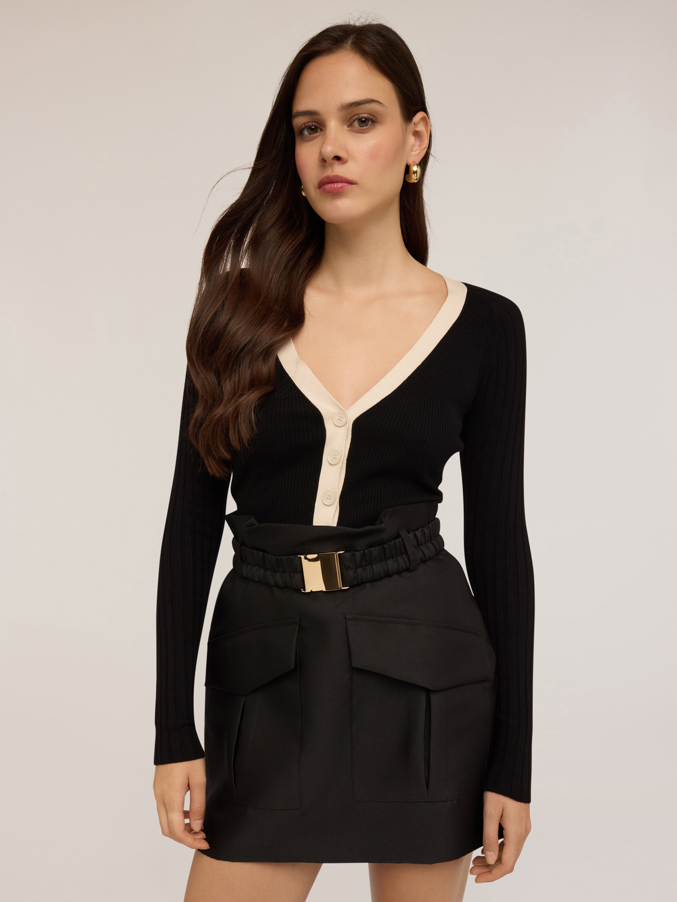 Two-tone ribbed cardigan image number 3