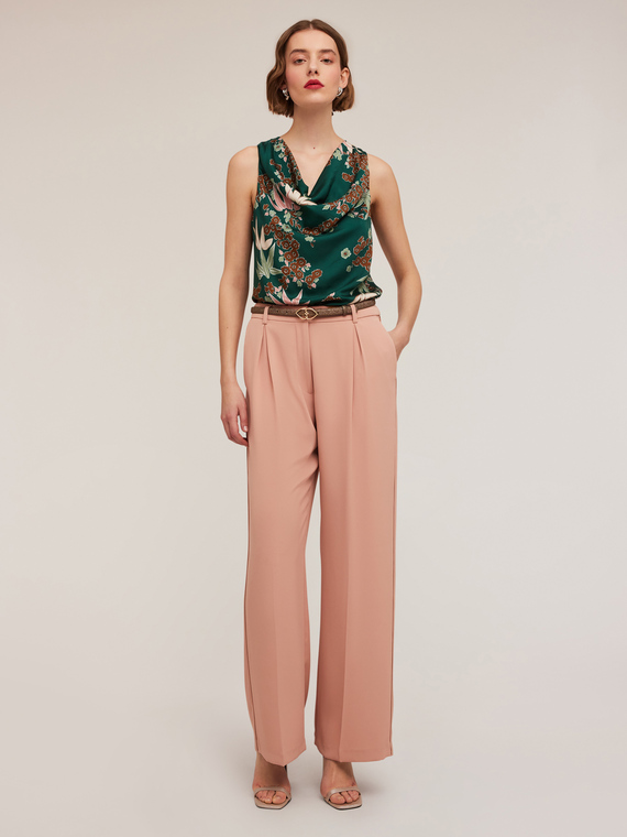 Pantaloni palazzo satin con piping laterale