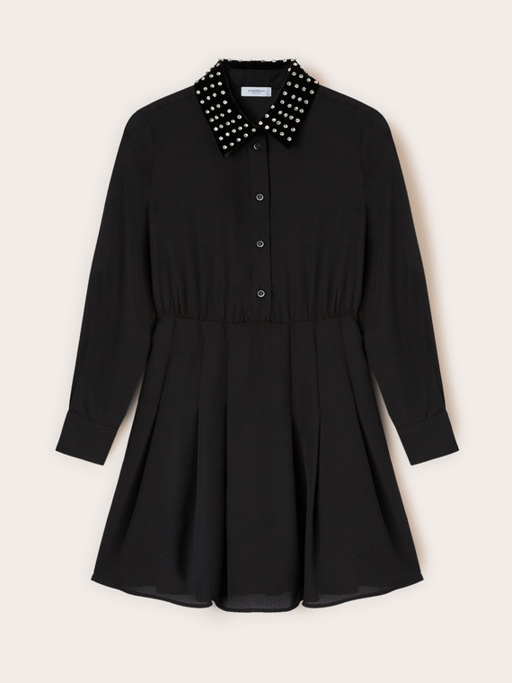 Vestito in georgette con colletto ricamato