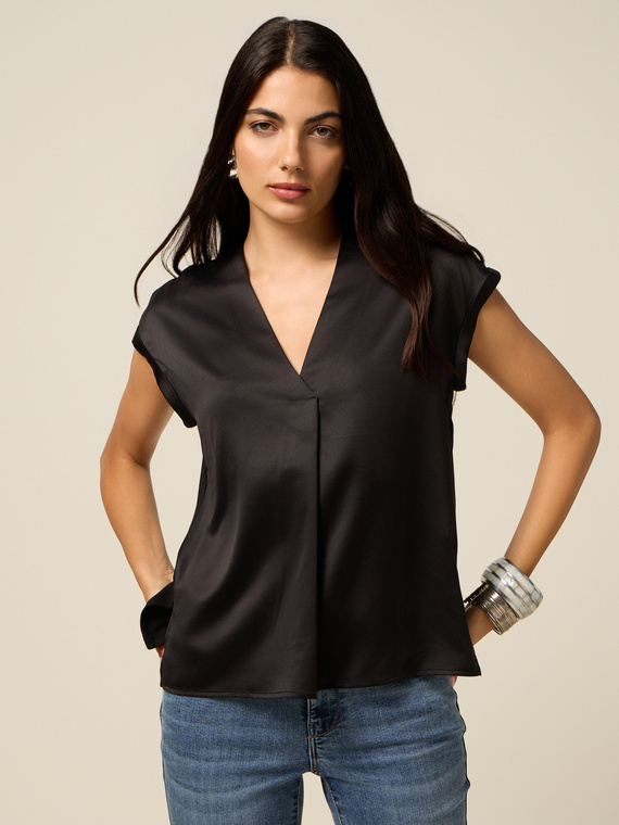 T-shirt bimatière avec col en V