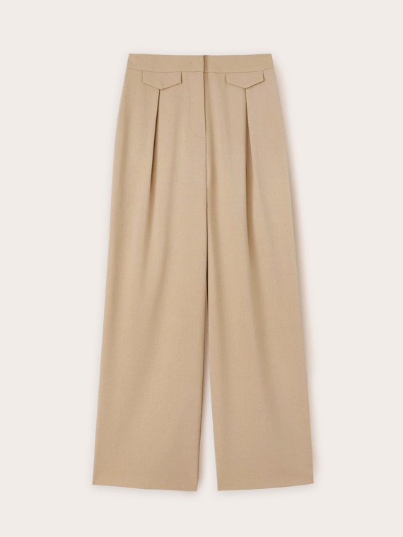 Pantaloni palazzo con pieghe e motivo tasche