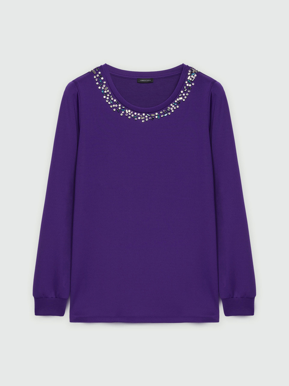 Felpa con scollo ricamato in strass