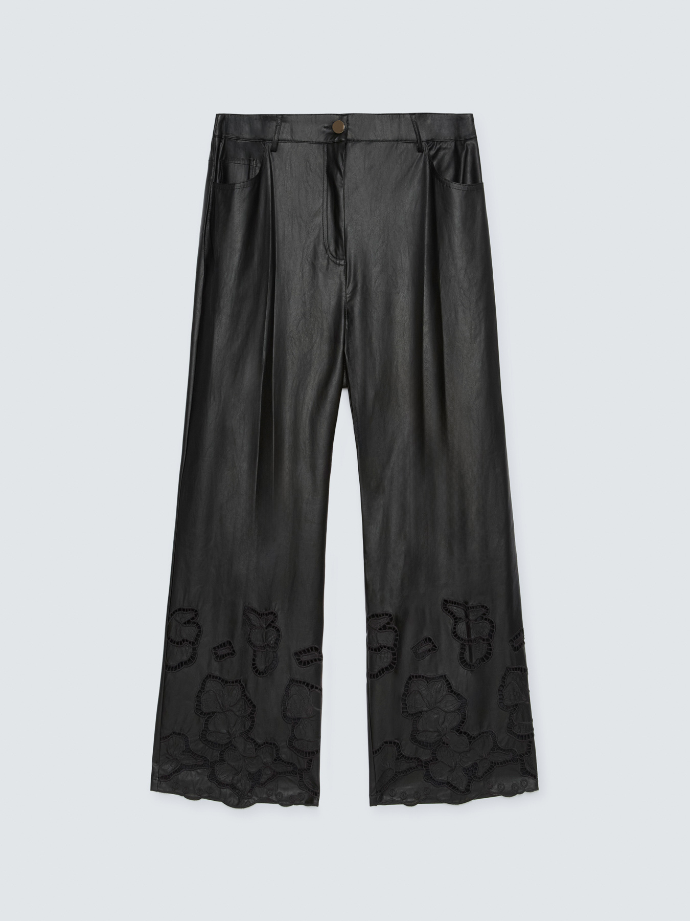 Pantaloni cropped in tessuto spalmato con motivi floreali image number 4