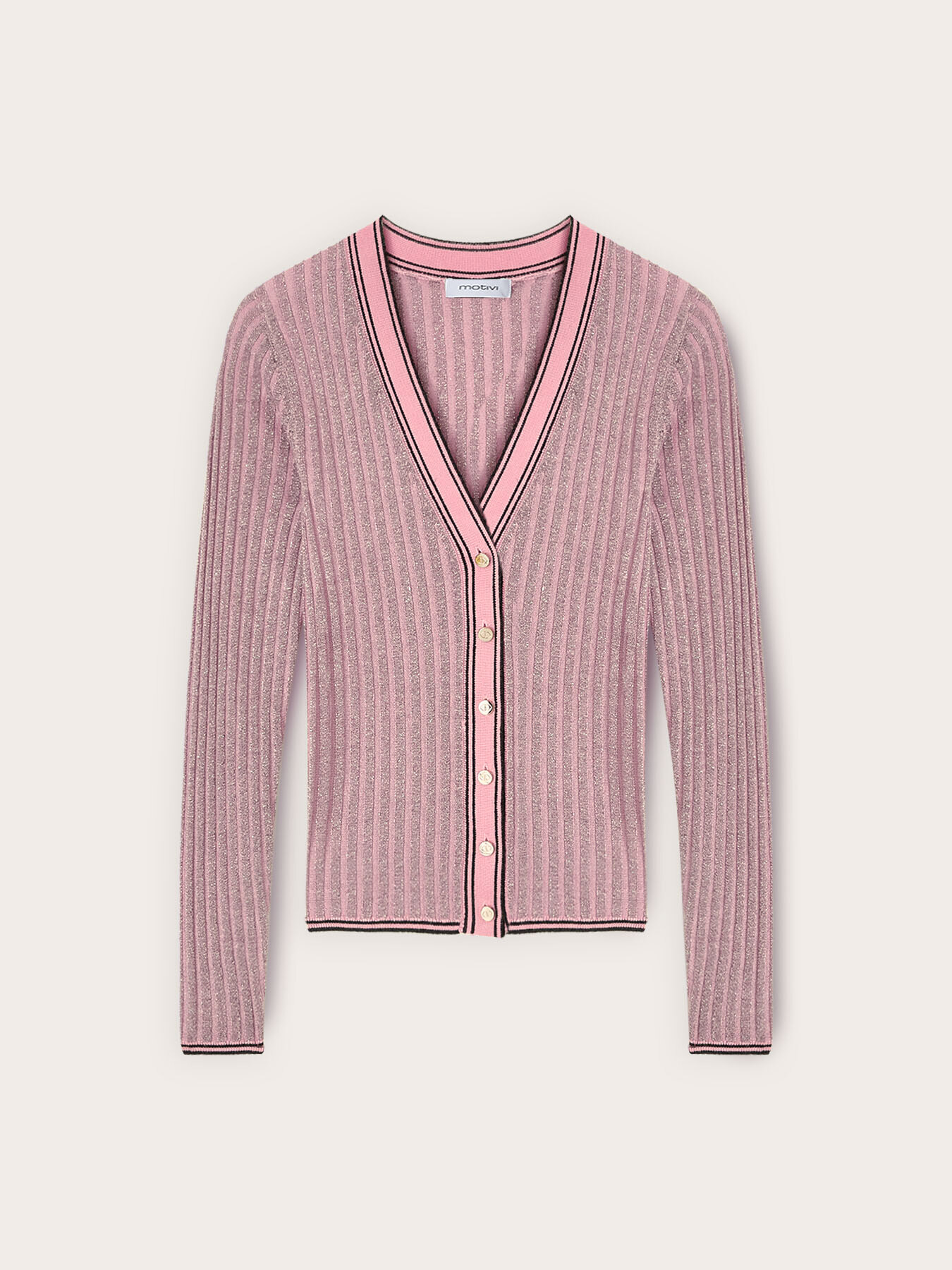 Ribbed knit cardigan with lurex blend image number 4