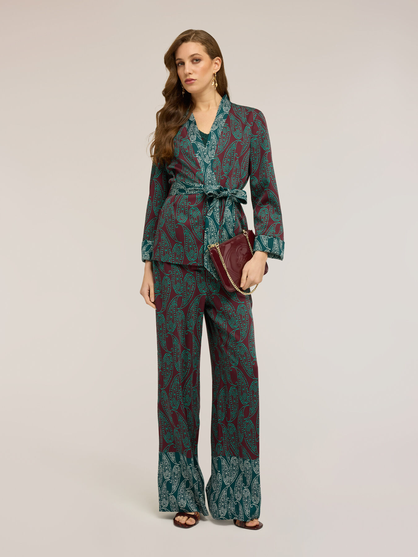 Palazzo pants in cashmere print satin image number 0