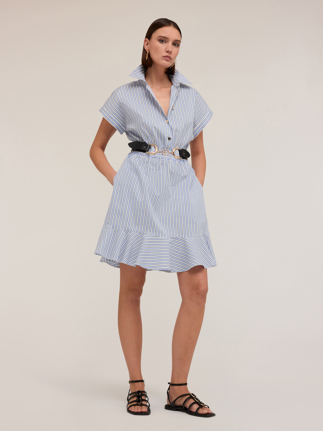 Vestito chemisier in cotone a righe image number 0