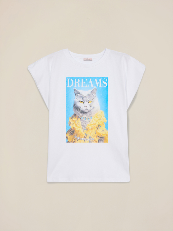 T-shirt con stampa e applicazioni